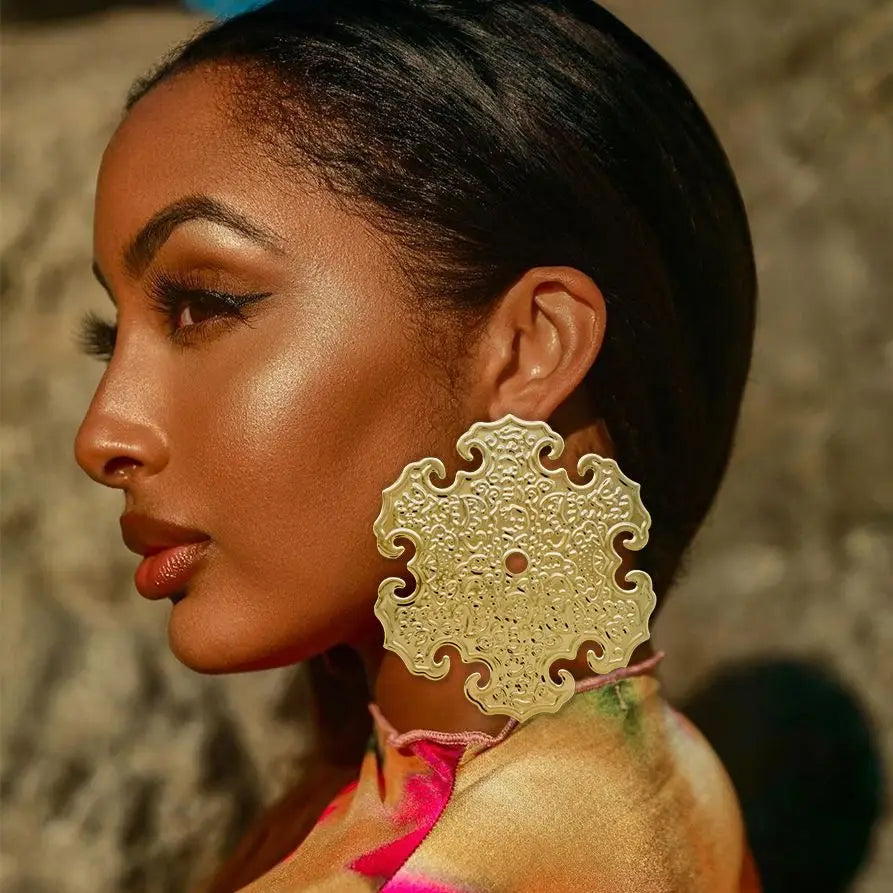 Gold Hollow Circle Drop Earrings for Women