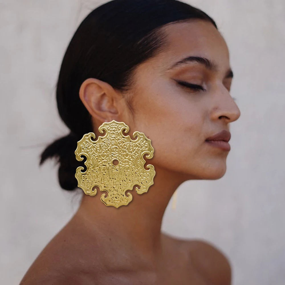 Gold Hollow Circle Drop Earrings for Women