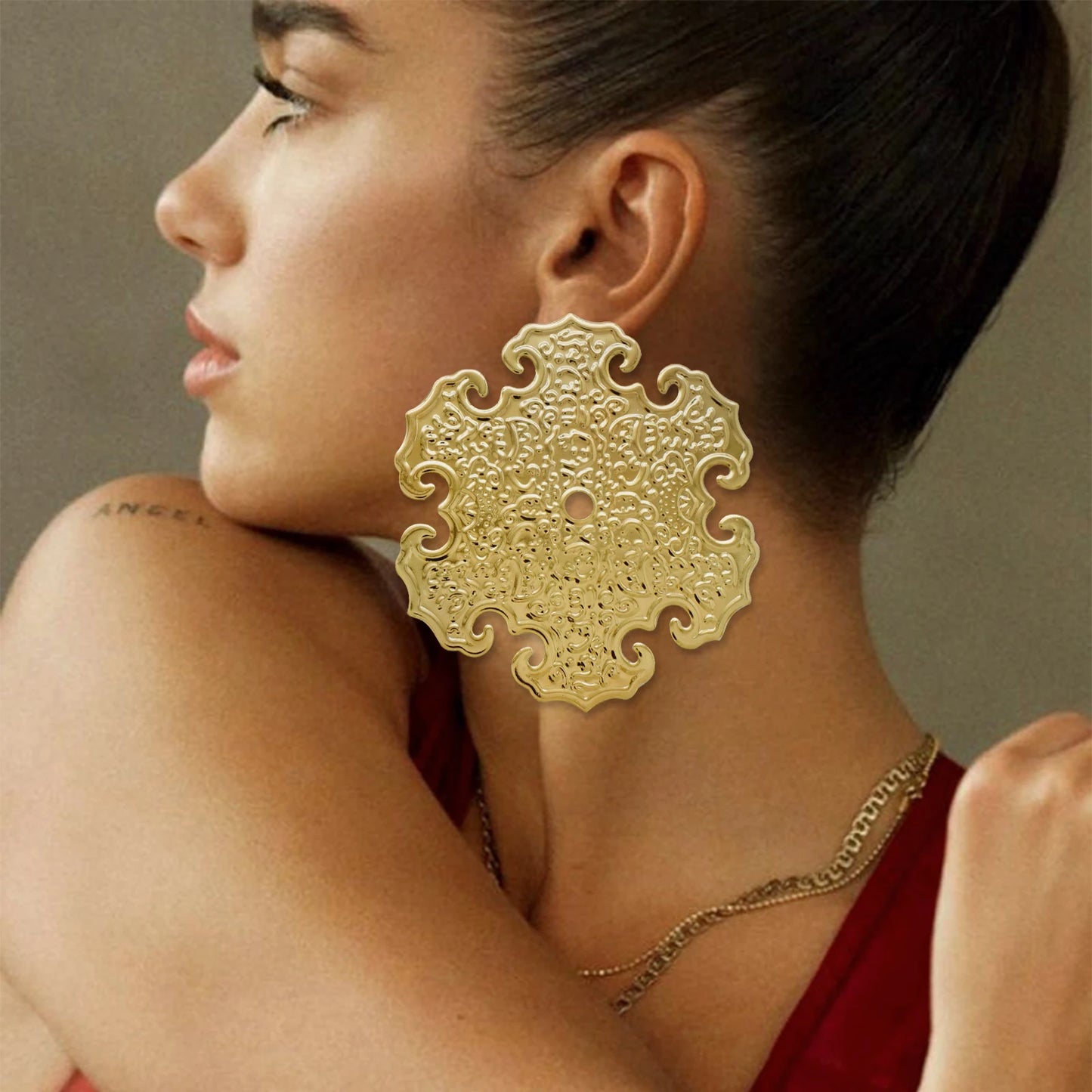 Gold Hollow Circle Drop Earrings for Women