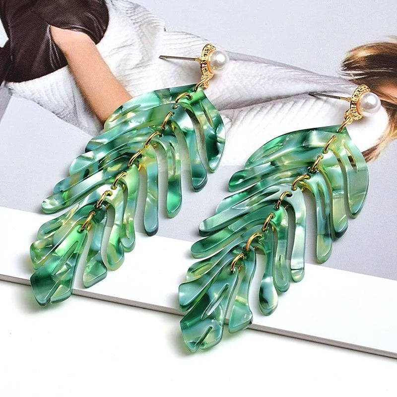 Long Earrings Leaf-Shaped Drop Earring