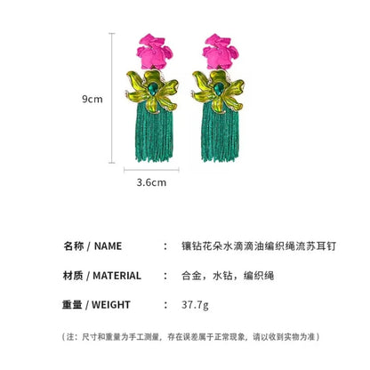 Fashionable New Flower Exaggerated Long Tassel Earrings